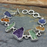 Tanzanite, Citrine, Peridot and Amethyst unusual chain silver bracelet