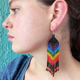 Multi-coloured Black Beaded Earrings