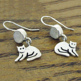 Handmade Cat with Moonstone Silver Earrings
