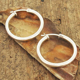Handmade sterling polished chunky silver hoops