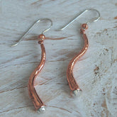 Copper Horn & Silver Ball Earrings