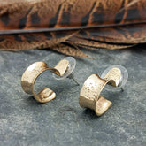 Golden brass semi-hoop textured earrings