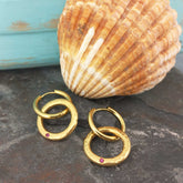 Handmade gold-plated brass earrings with red glass jewel