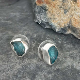 Rustic Apatite Silver Stud Earrings