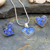 Forget-me-not heart silver pendant studs