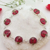 Silver bracelet with real pressed poppy flowers