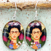 Frida Kahlo with Flowers Silver Earrings