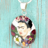 Frida Kahlo with Flowers in Hair Silver Pendant