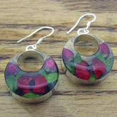 Circle Poppy & Rose Silver Flower Hoop Earrings