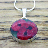 Circle Poppy Silver Flower Pendant