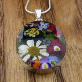 Mixed real flower silver pendant