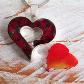 Poppy Cut-out Heart with Poppies Flower Silver Pendant