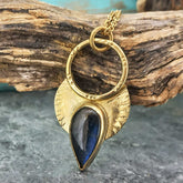 Labradorite Bloom Brass Necklace with Gold-Plated Chain