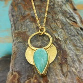 Amazonite Bloom Brass Necklace with gold plated chain