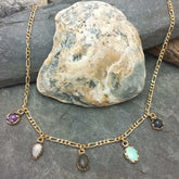 Link chain gemstone brass necklace