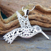 Mexican folk art silver hummingbird necklace