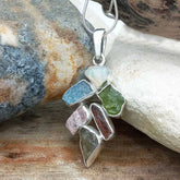 Handmade Opal, Aquamarine, Peridot, Orange Cyanite, Morganite, Smoky Quartz silver necklace