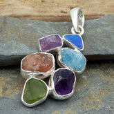 Unusual Silver Pendant with gemstones