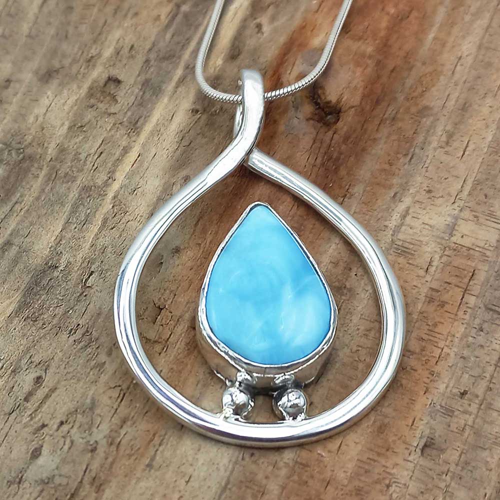 Larimar Teardrop Silver Pendant – Silver Bubble