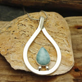 Handmade unusual silver pendant with Larimar stone