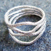 Waved Strands Silver Ring