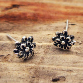 Mexican Flower Silver Stud Earrings