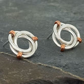 Entwined Circles Silver with Copper Stud Earrings (112)