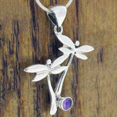 Sterling silver unusual dragonfly with amethyst pendant