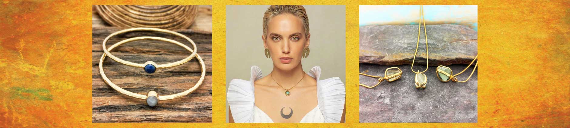 Handmade brass jewellery with semi-precious stones