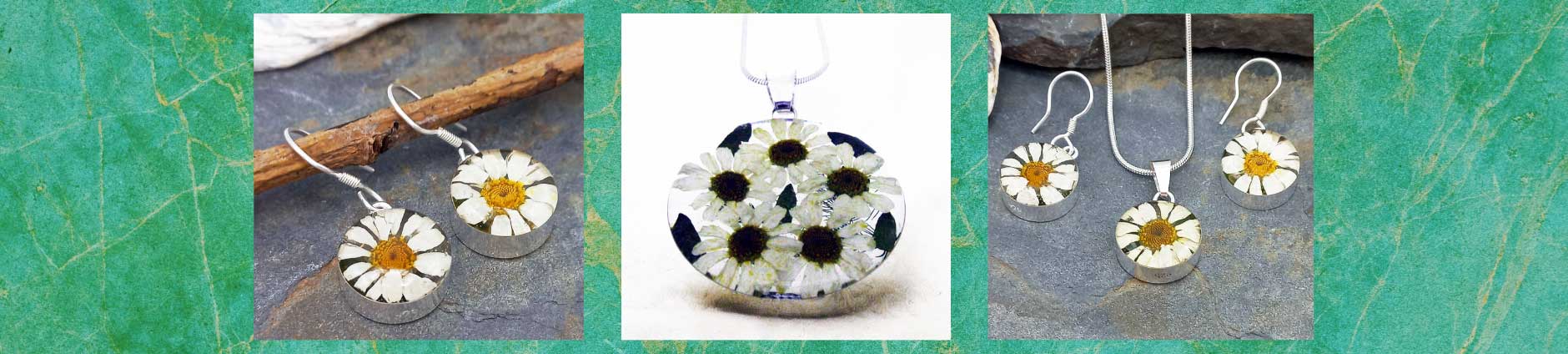 Real pressed daisy jewellery by Silver Bubble