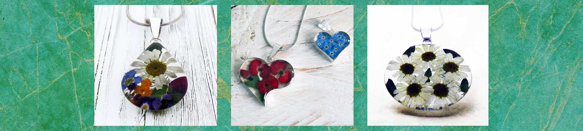 Real pressed flower necklaces from Silver Bubble