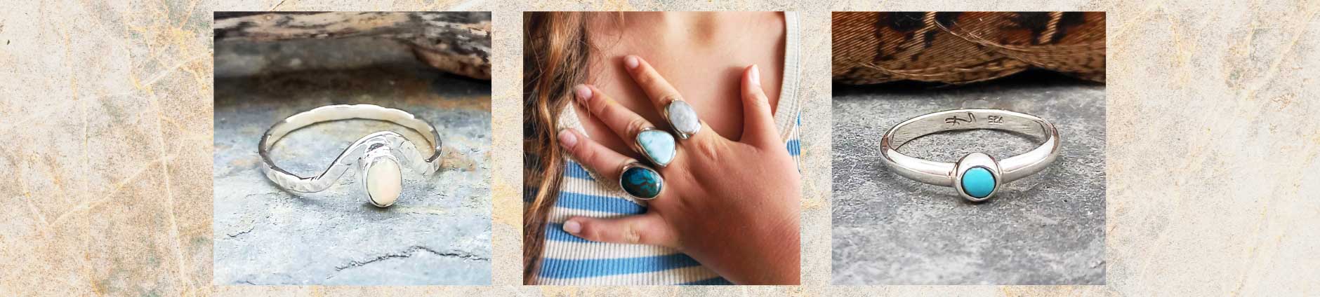 Semi-precious stone rings by Silver Bubble Jewellery