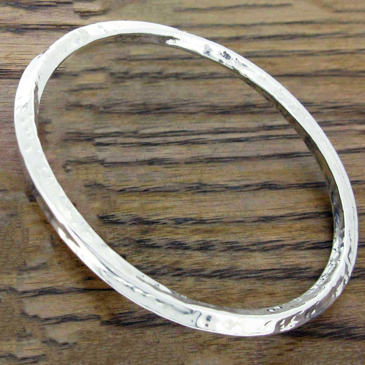 Hammered silver chunky handmade bangle Main image