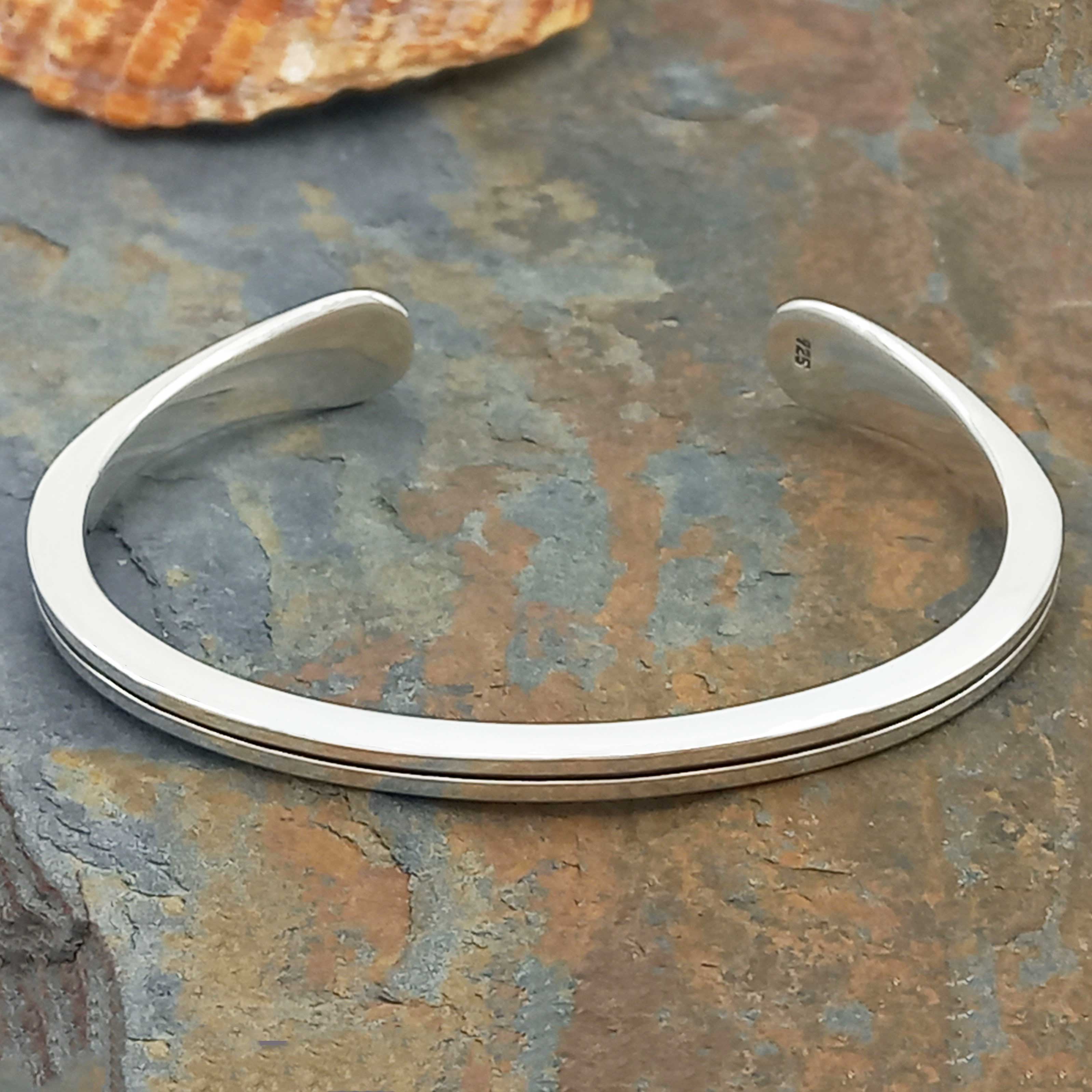 Lined Torque Silver Bracelet