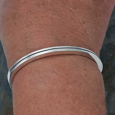 Handmade silver cuff bracelet with oxidised detail