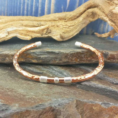 Combined copper and silver torque unusual bracelet