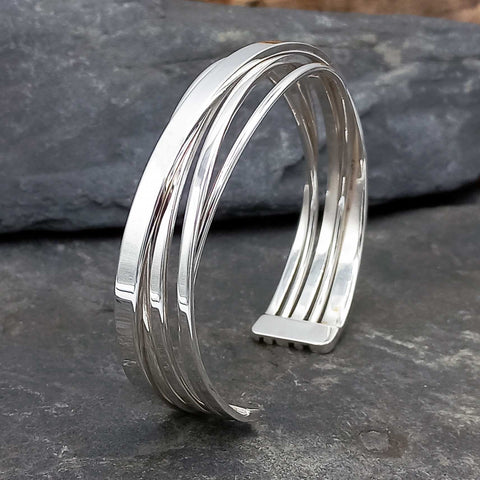 Mexican silver polished strand cuff