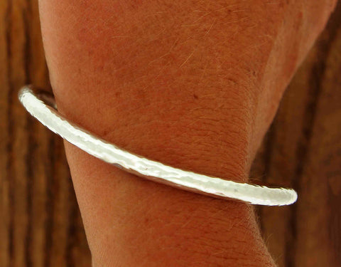 Silver hammered chunky bangle