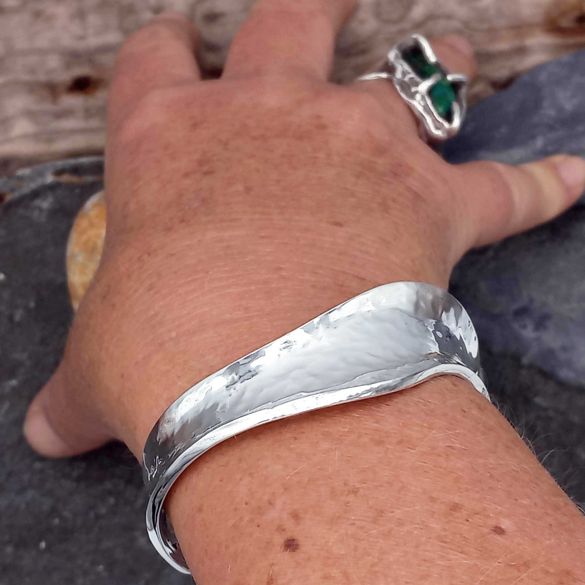 Chunky Hammered Silver Cuff Bracelet Main image