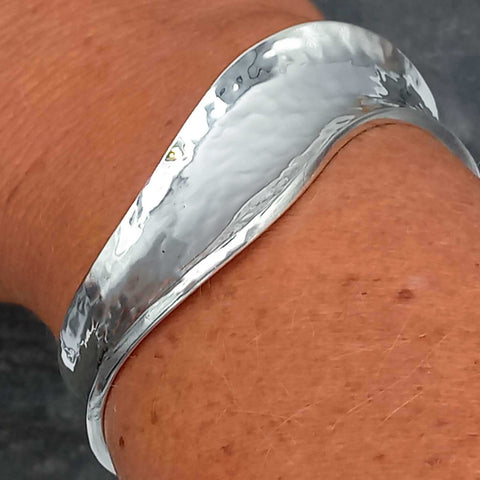 Hammered Wave Silver Cuff Bracelet (188)