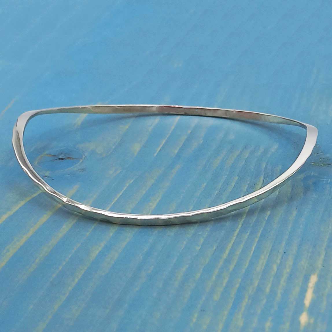 Square Twisted Hammered Silver Bangle