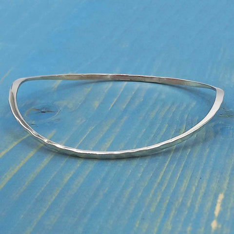 Square Twisted Hammered Silver Bangle