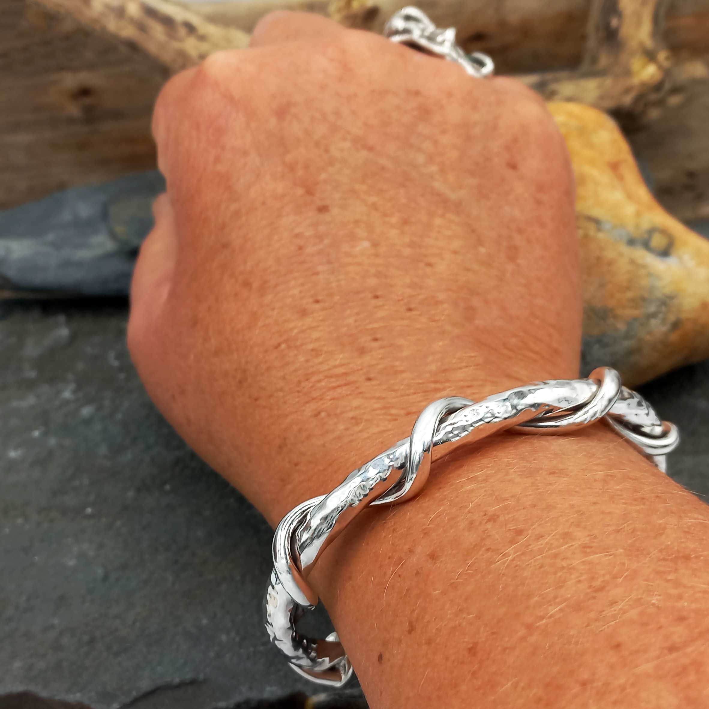 Hammered Torque with Twisting Strand Silver Bracelet (192) Secondary image
