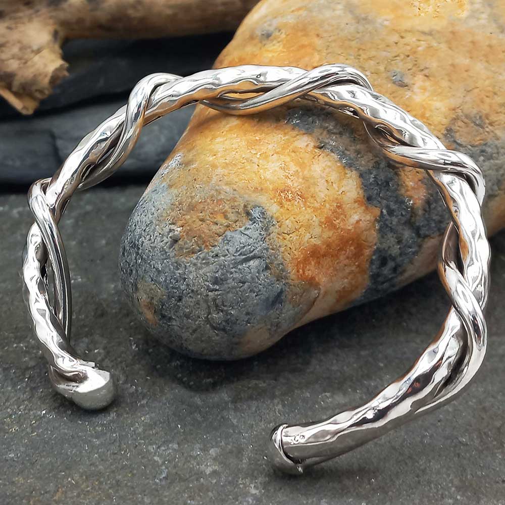 Hammered Torque with Twisting Strand Silver Bracelet Main image