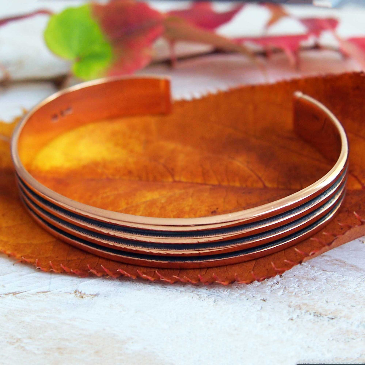 Unusual lined copper torque cuff