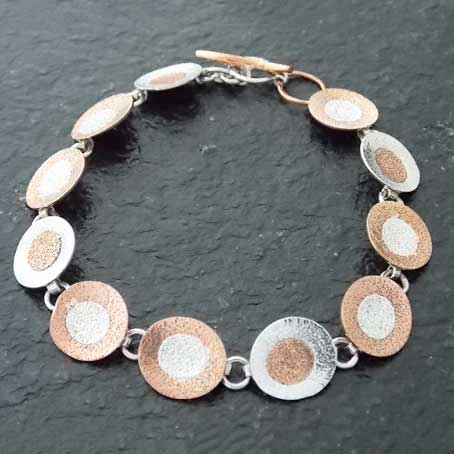 Sunset Textured Copper & Silver Discs Bracelet (226) Secondary image