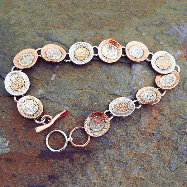 Textured Copper & Silver Discs Bracelet