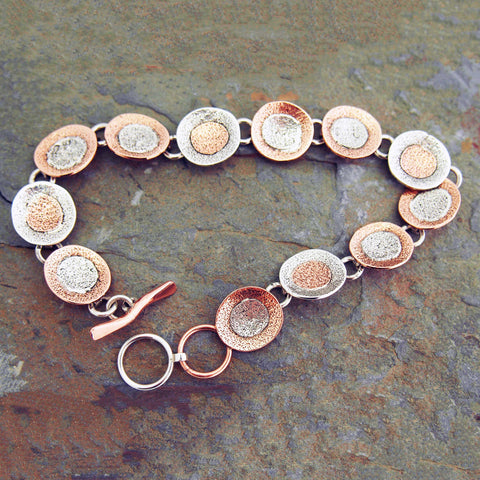 Textured Copper & Silver Discs Bracelet
