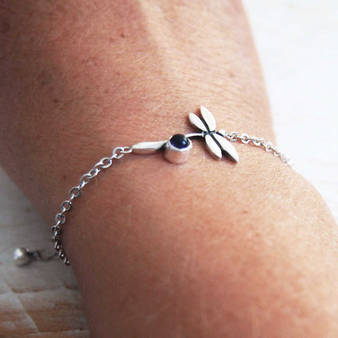 Dragonfly & Amethyst Silver Bracelet 