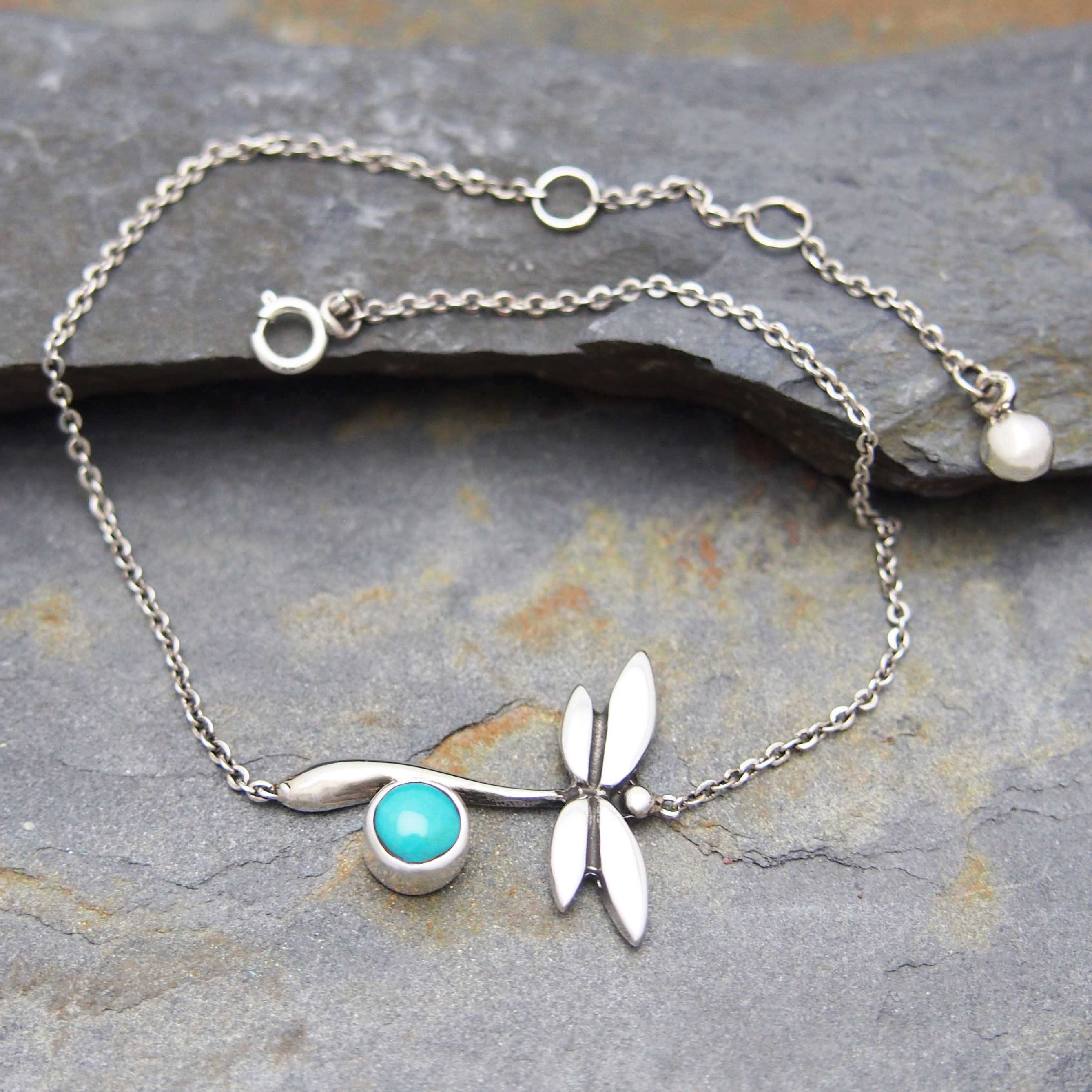 Dragonfly with Turquoise Silver Bracelet